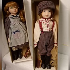 Vintage Tender Heart Treasures European School Boy & Girl Porcelain Doll…